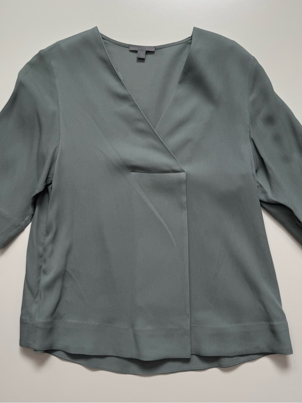 COS Sage Green Wrap-Style V-Neck Blouse